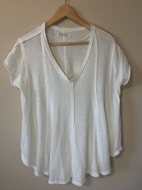 Free People WE THE FREE Sammie Oversized Tee Shirt Small Cream V-Neck Top EUC